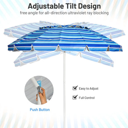8FT Portable Beach Umbrella, Sand Anchor, Tilt Mechanism, Navy Outdoor Umbrellas at Gallery Canada