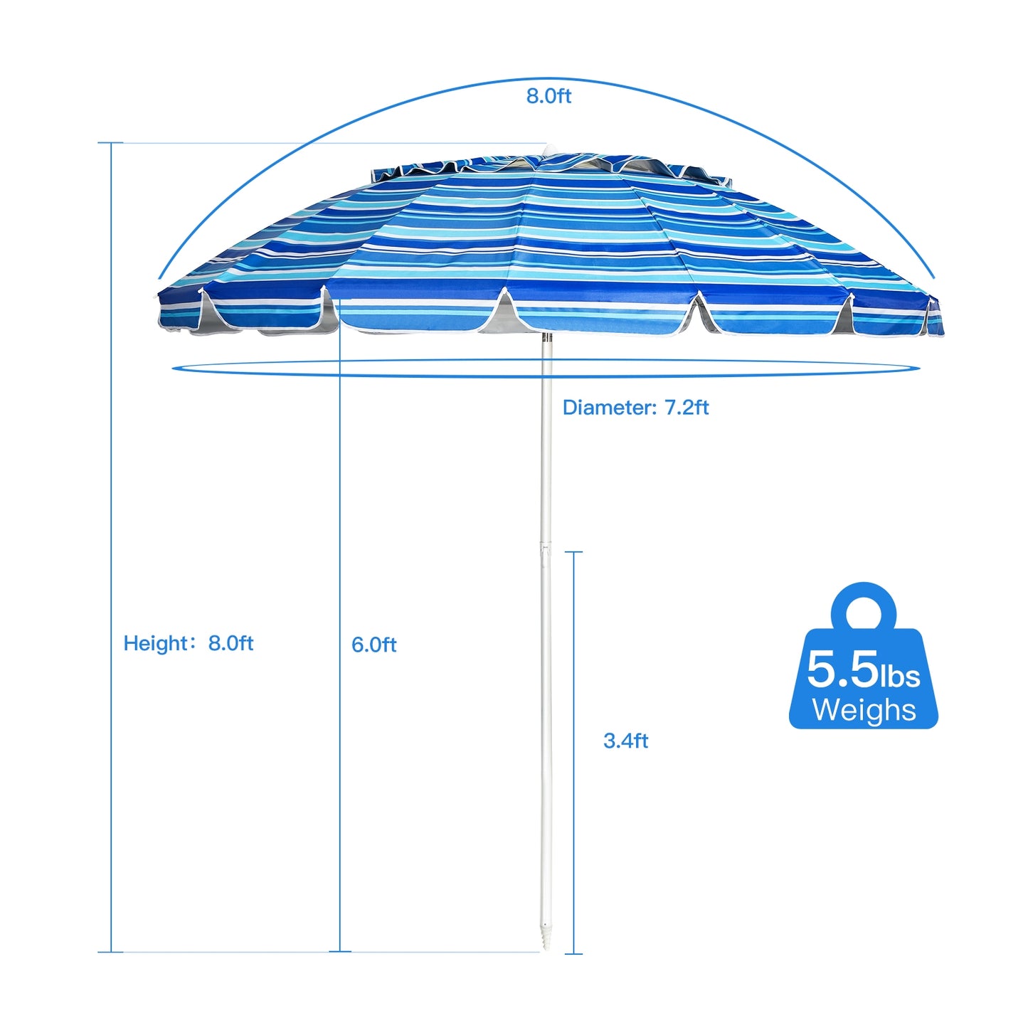 8FT Portable Beach Umbrella, Sand Anchor, Tilt Mechanism, Navy Outdoor Umbrellas at Gallery Canada