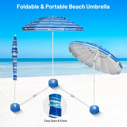 8FT Portable Beach Umbrella, Sand Anchor, Tilt Mechanism, Navy Outdoor Umbrellas at Gallery Canada