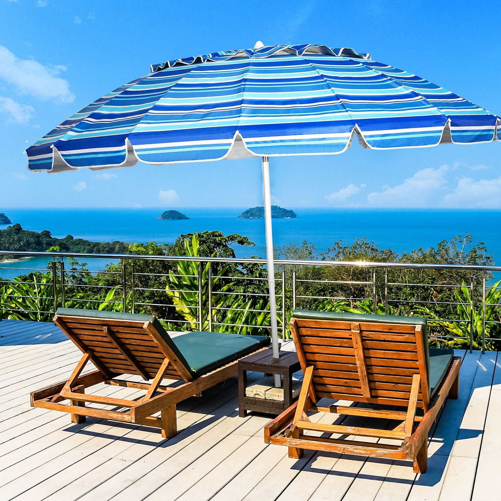 8FT Portable Beach Umbrella, Sand Anchor, Tilt Mechanism, Navy Outdoor Umbrellas at Gallery Canada