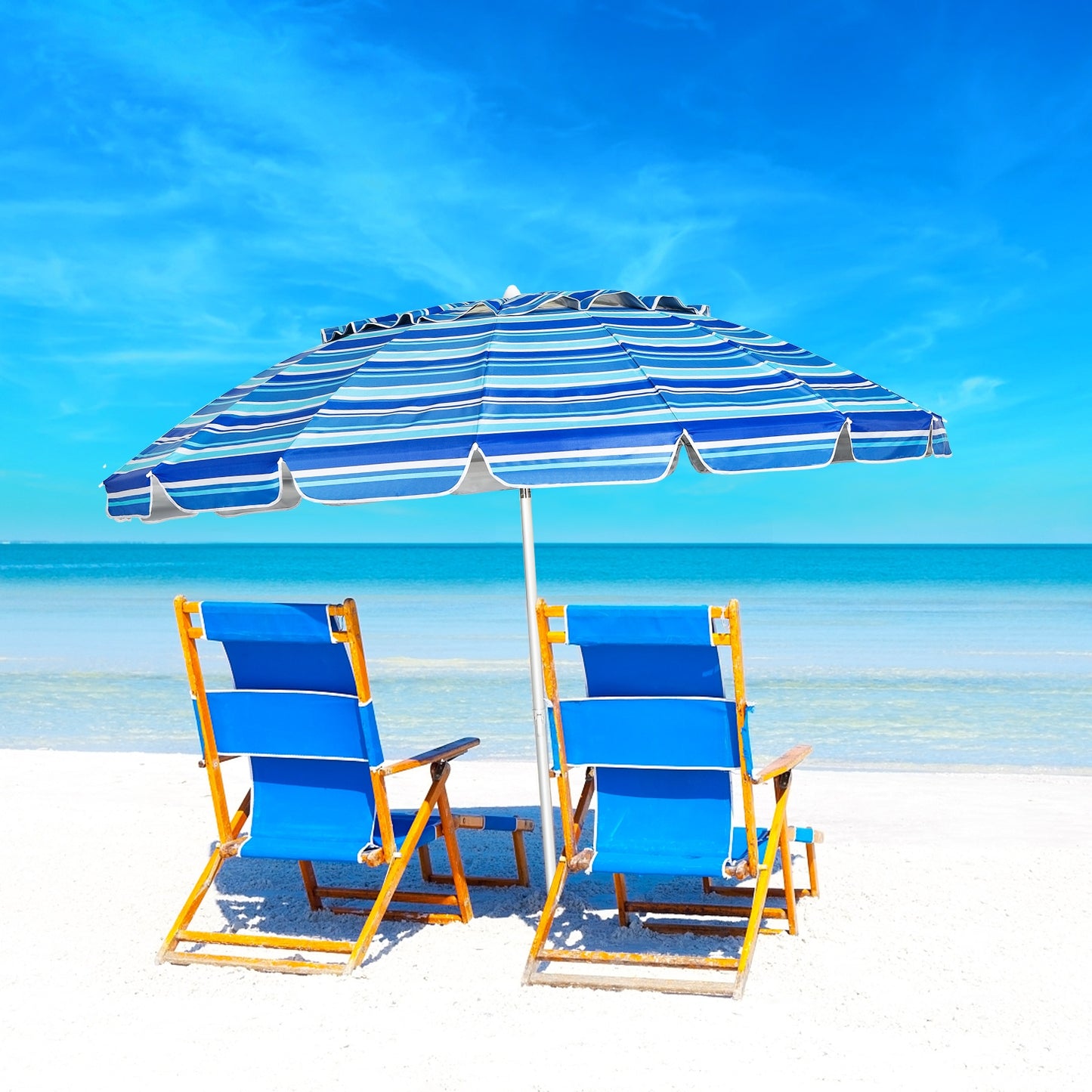 8FT Portable Beach Umbrella, Sand Anchor, Tilt Mechanism, Navy Outdoor Umbrellas at Gallery Canada