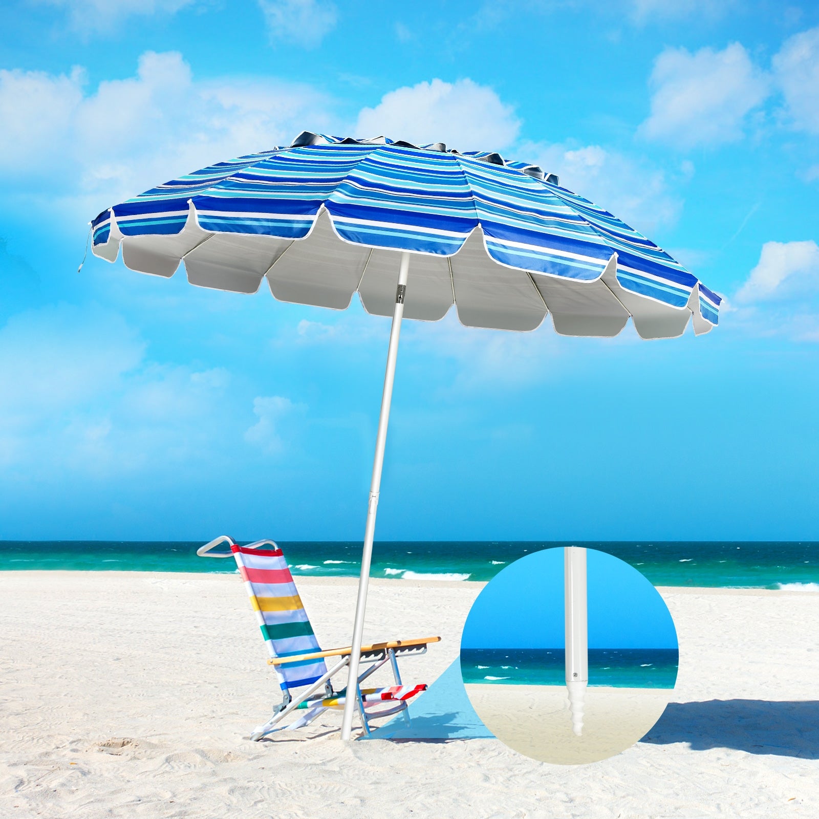 8FT Portable Beach Umbrella, Sand Anchor, Tilt Mechanism, Navy Outdoor Umbrellas at Gallery Canada