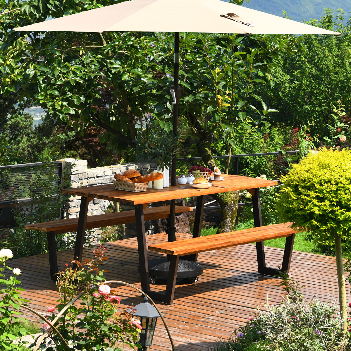 70 Inch Dining Table Set With Seats And Umbrella Hole Picnic Tables at Gallery Canada