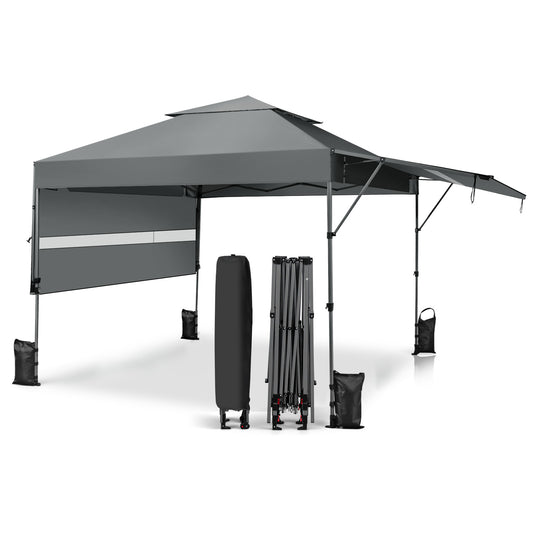 10 x 17.6 Feet Pop Up Canopy Tent, Dual Half Awnings, Gray Canopies Gray at Gallery Canada