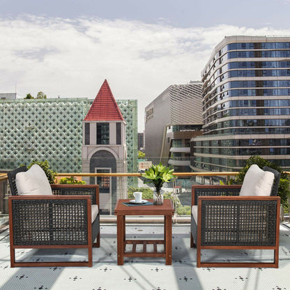 3 Pc Patio Wicker Sofa Set, Wood Frame, Cushion, Beige Patio Conversation Sets at Gallery Canada