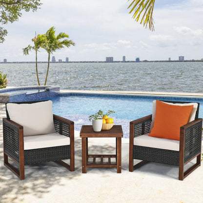 3 Pc Patio Wicker Sofa Set, Wood Frame, Cushion, Beige Patio Conversation Sets at Gallery Canada
