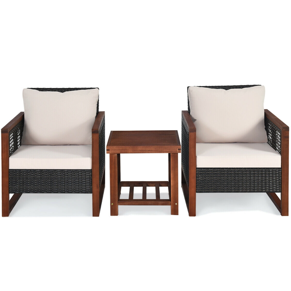 3 Pc Patio Wicker Sofa Set, Wood Frame, Cushion, Beige Patio Conversation Sets at Gallery Canada
