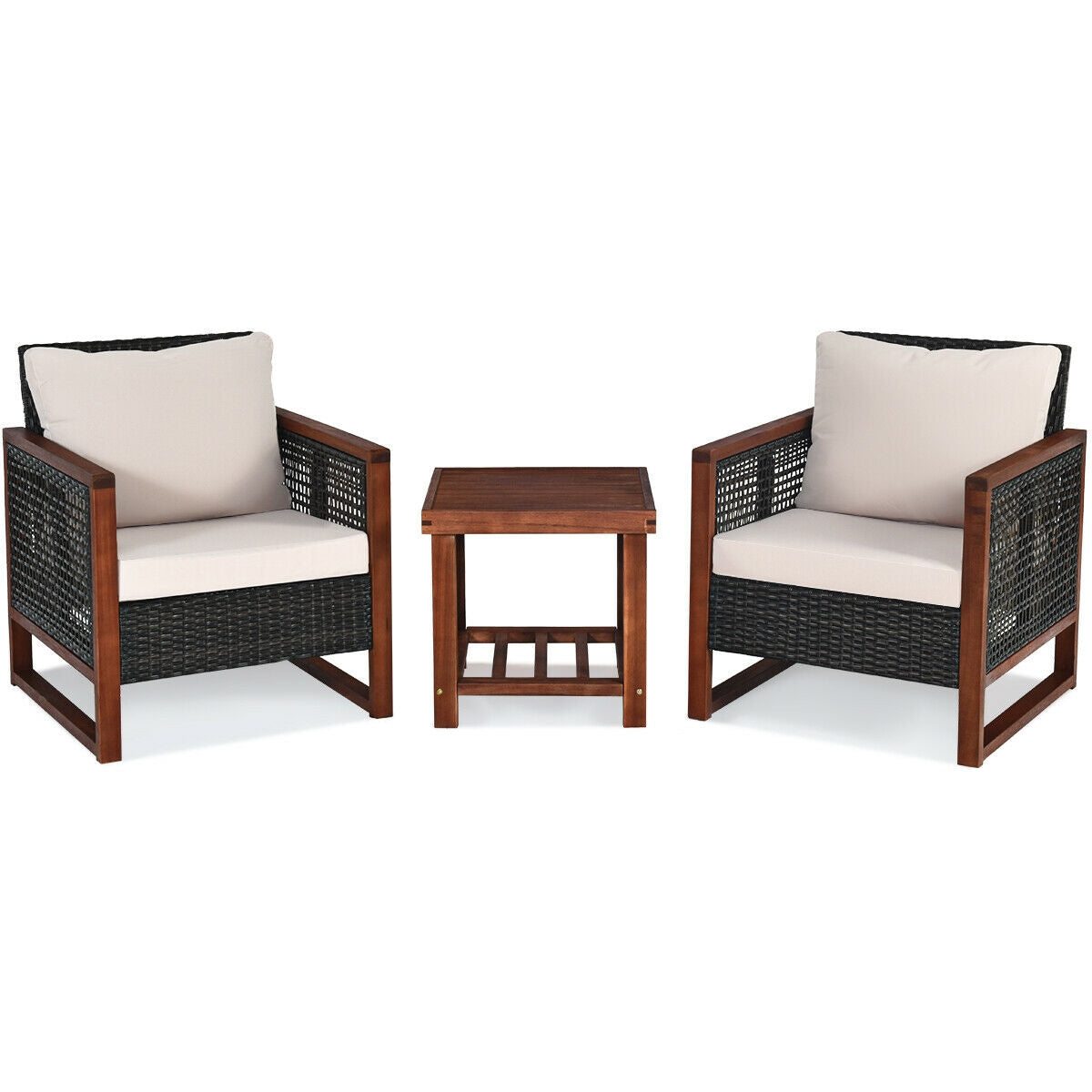 3 Pc Patio Wicker Sofa Set, Wood Frame, Cushion, Beige Patio Conversation Sets Beige at Gallery Canada