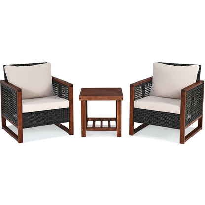 3 Pc Patio Wicker Sofa Set, Wood Frame, Cushion, Beige Patio Conversation Sets Beige at Gallery Canada