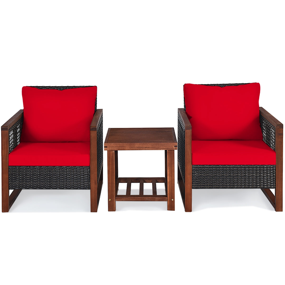 3-Piece Acacia Wood Patio Set, Coffee Table, Red Patio Conversation Sets at Gallery Canada