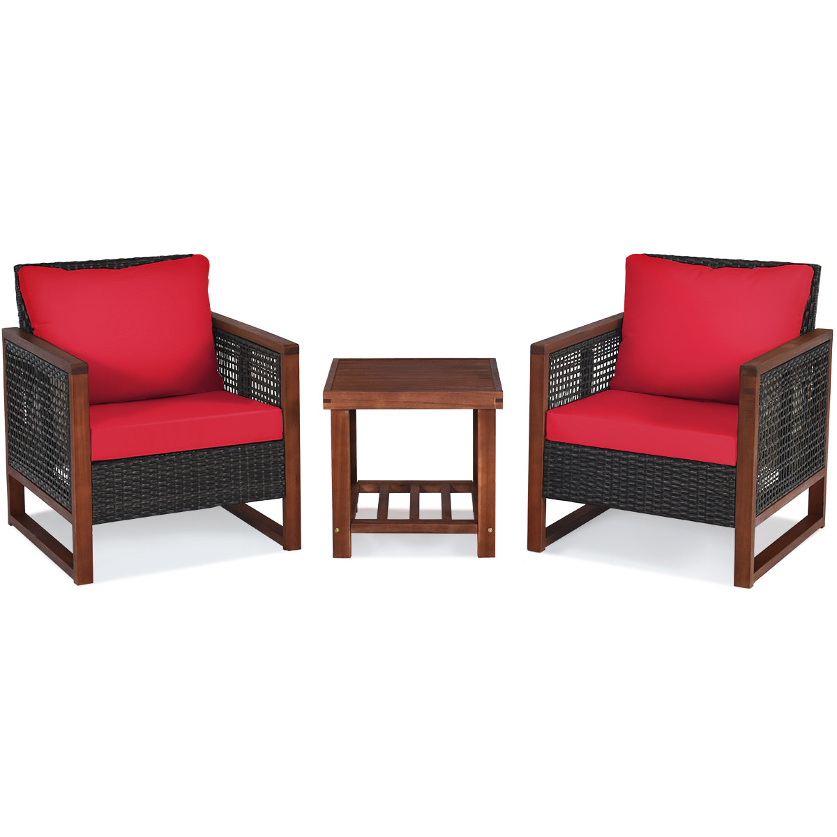3-Piece Acacia Wood Patio Set, Coffee Table, Red Patio Conversation Sets at Gallery Canada