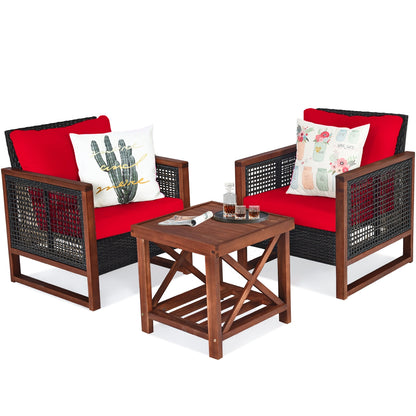 3-Piece Acacia Wood Patio Set, Coffee Table, Red Patio Conversation Sets at Gallery Canada