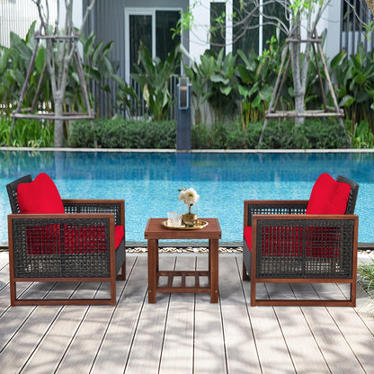 3-Piece Acacia Wood Patio Set, Coffee Table, Red Patio Conversation Sets at Gallery Canada