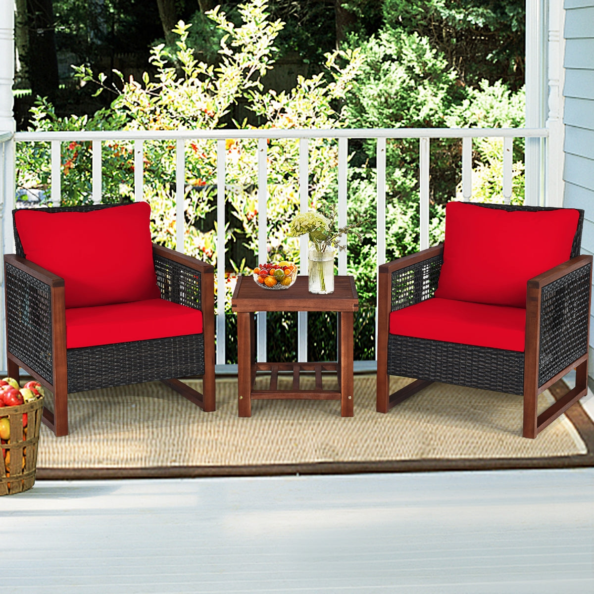 3-Piece Acacia Wood Patio Set, Coffee Table, Red Patio Conversation Sets at Gallery Canada