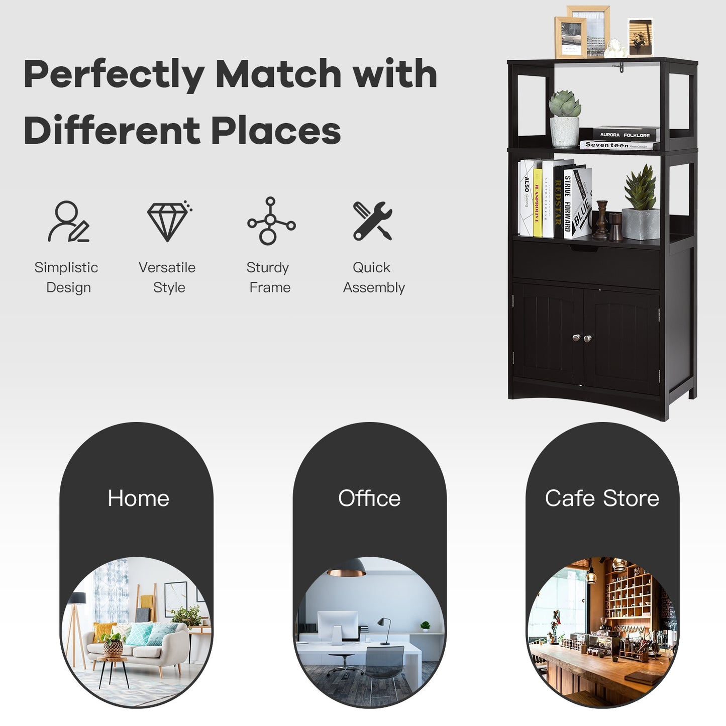 Bathroom Storage Cabinet With Drawer And Shelf, Black Floor Cabinets at Gallery Canada