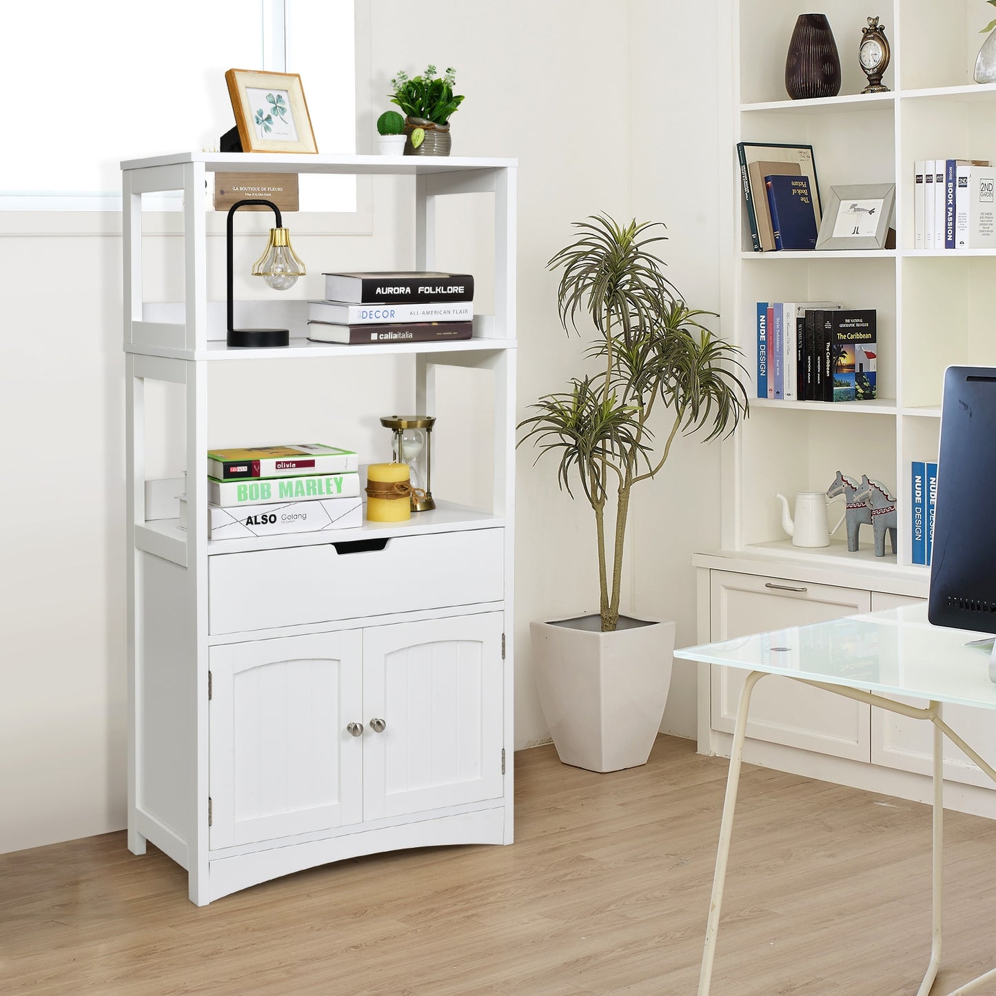 Bathroom Storage Cabinet With Shelf, Drawer, White Floor Cabinets at Gallery Canada