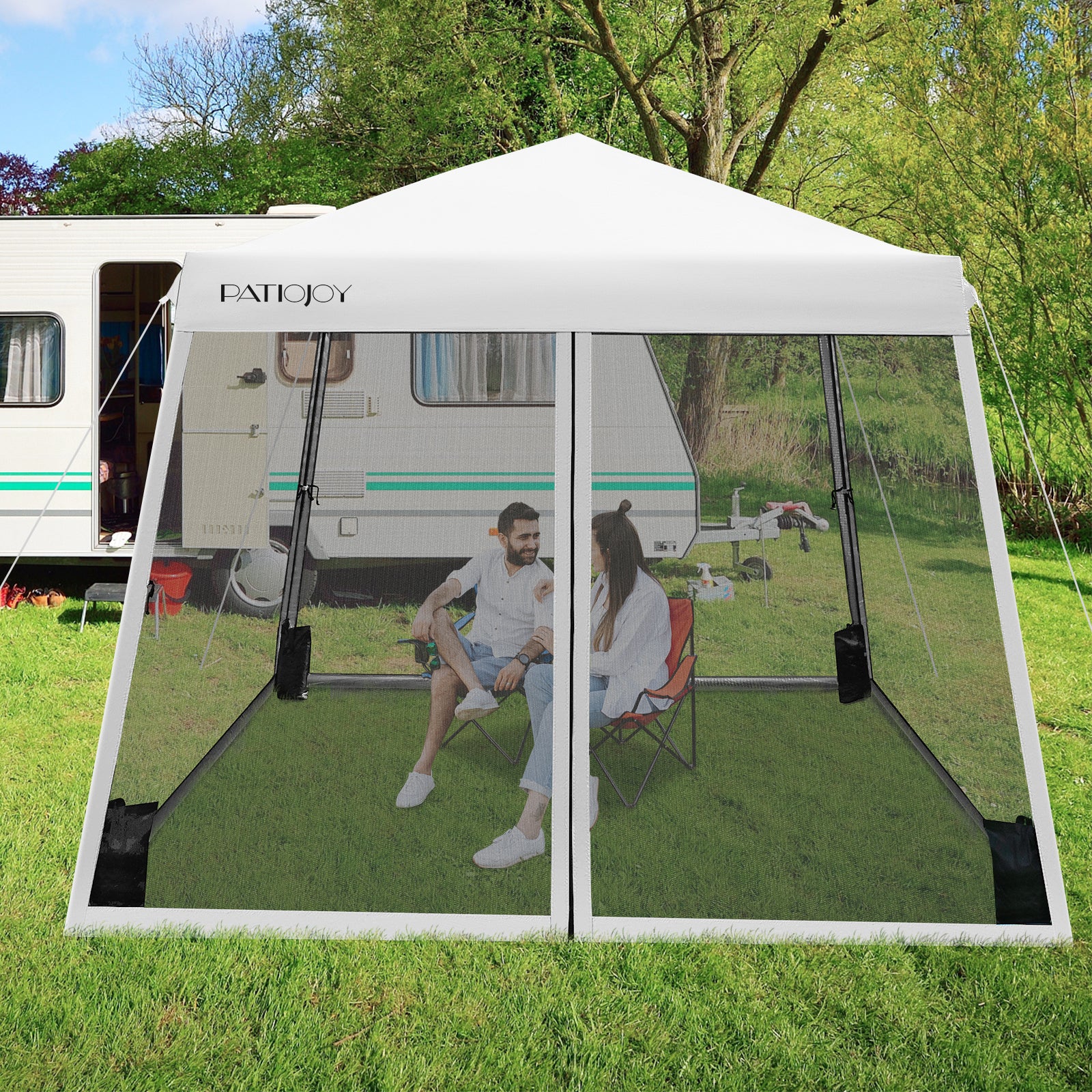10 x 10 Feet Pop Up Canopy, Mesh Sidewalls, Roller Bag, White Canopies at Gallery Canada