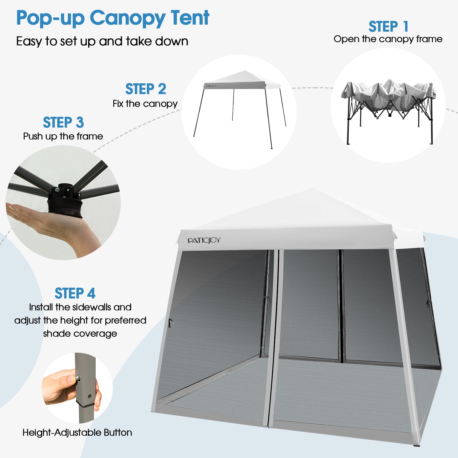 10 x 10 Feet Pop Up Canopy, Mesh Sidewalls, Roller Bag, White Canopies at Gallery Canada