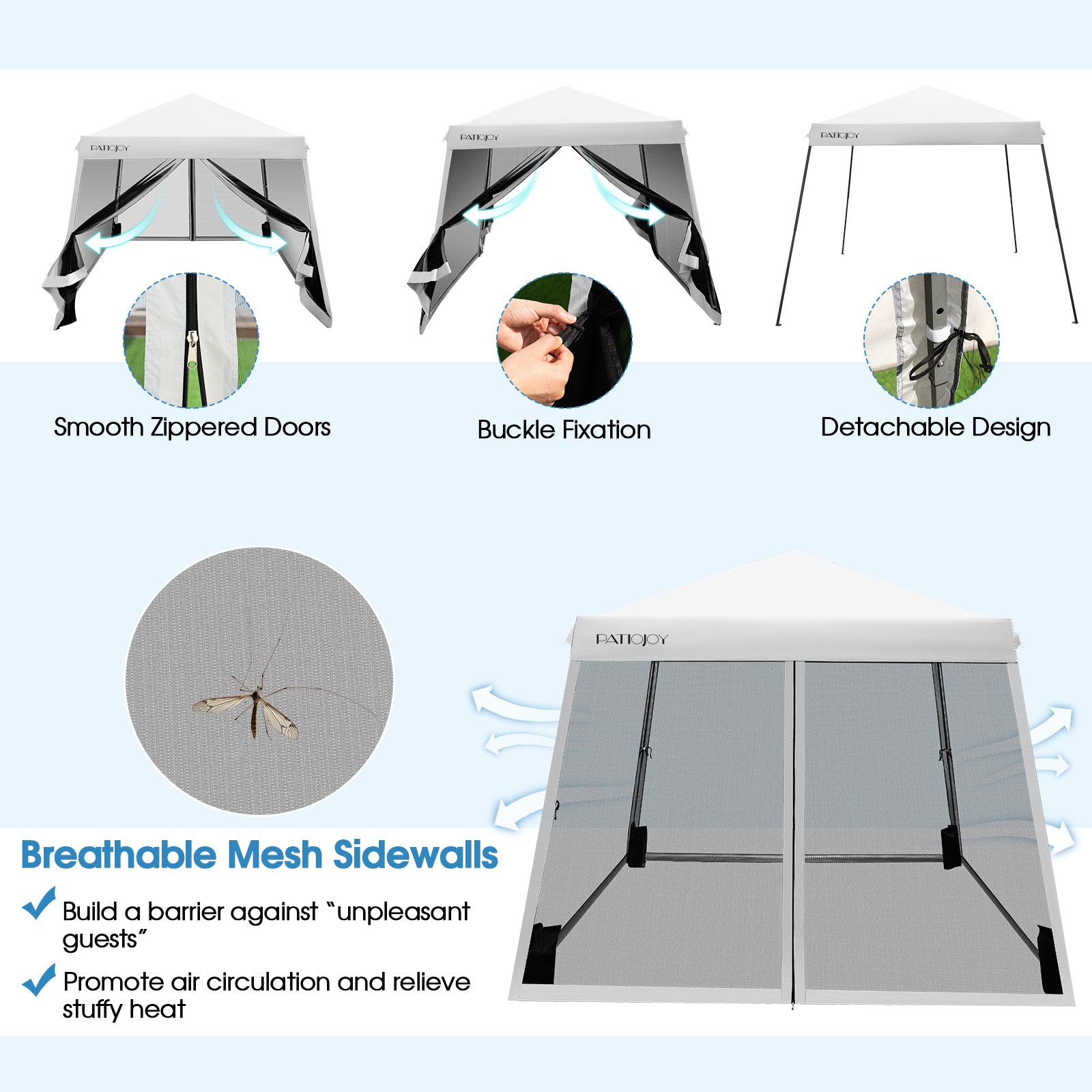 10 x 10 Feet Pop Up Canopy, Mesh Sidewalls, Roller Bag, White Canopies at Gallery Canada
