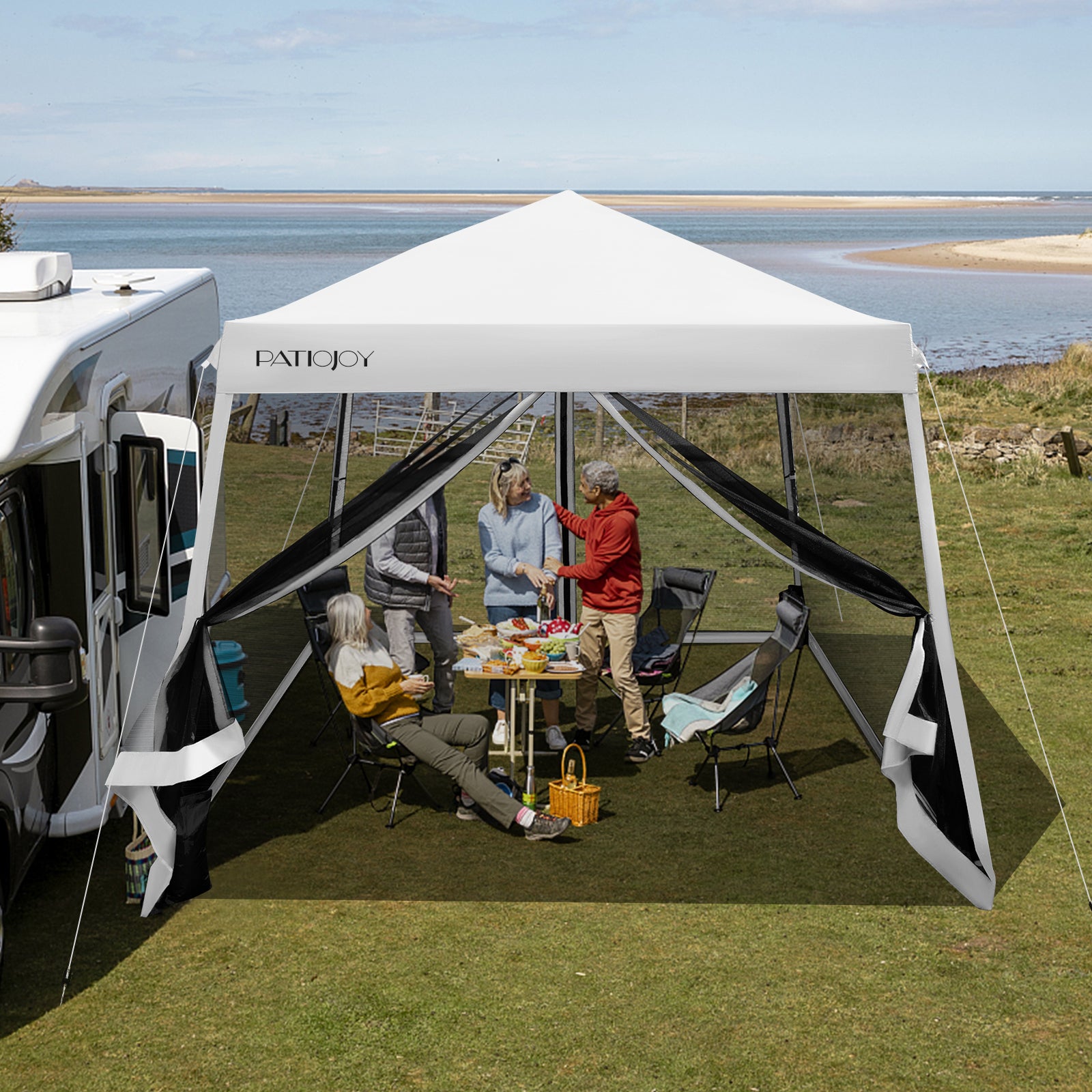 10 x 10 Feet Pop Up Canopy, Mesh Sidewalls, Roller Bag, White Canopies at Gallery Canada