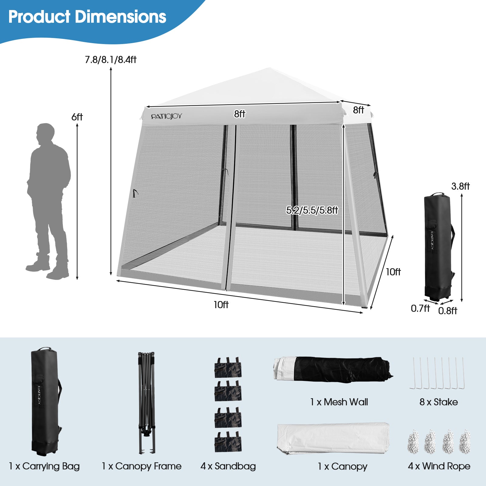 10 x 10 Feet Pop Up Canopy, Mesh Sidewalls, Roller Bag, White Canopies at Gallery Canada