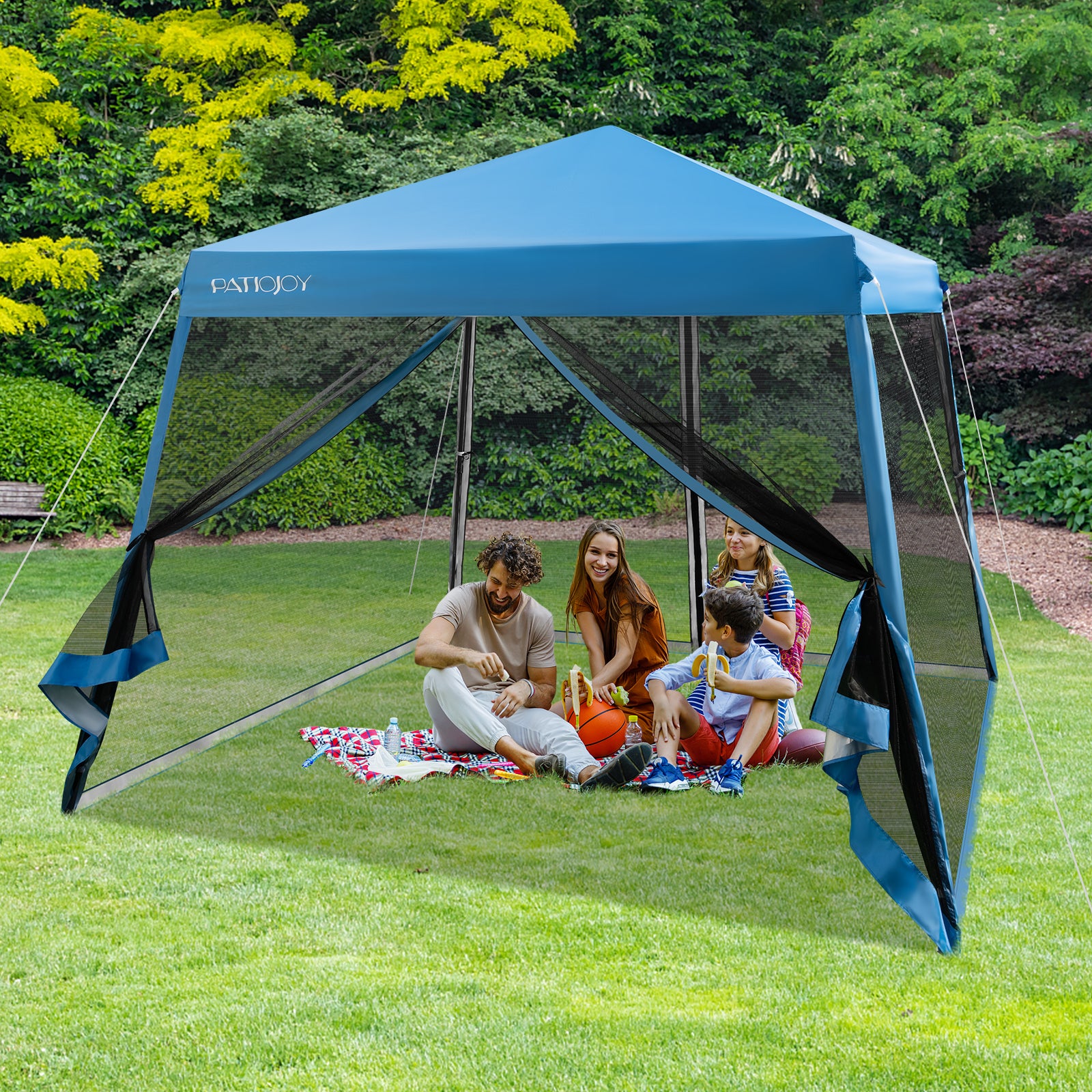 10 x 10 Feet Pop Up Canopy, Mesh Sidewalls, Roller Bag, Blue Canopies at Gallery Canada