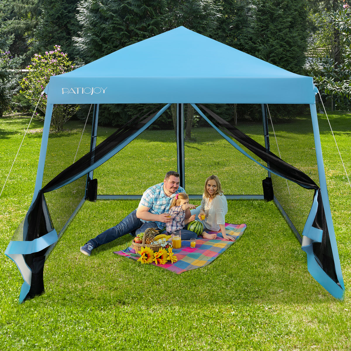 10 x 10 Feet Pop Up Canopy, Mesh Sidewalls, Roller Bag, Blue Canopies at Gallery Canada