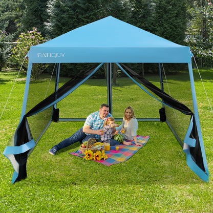 10 x 10 Feet Pop Up Canopy, Mesh Sidewalls, Roller Bag, Blue Canopies at Gallery Canada