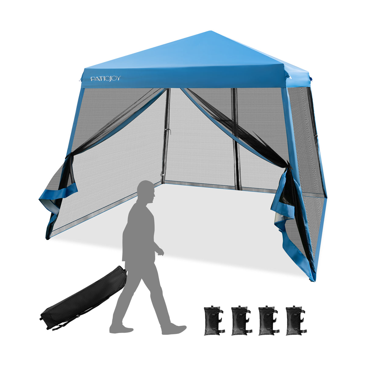 10 x 10 Feet Pop Up Canopy, Mesh Sidewalls, Roller Bag, Blue Canopies Blue at Gallery Canada