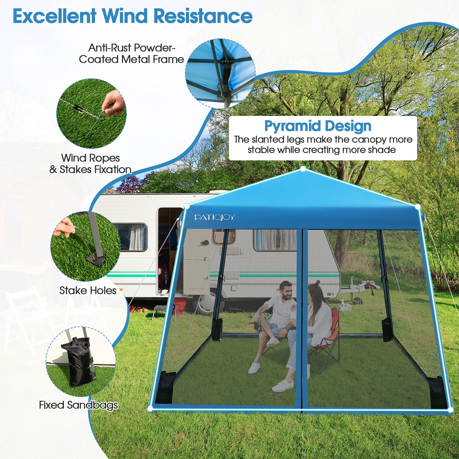 10 x 10 Feet Pop Up Canopy, Mesh Sidewalls, Roller Bag, Blue Canopies at Gallery Canada