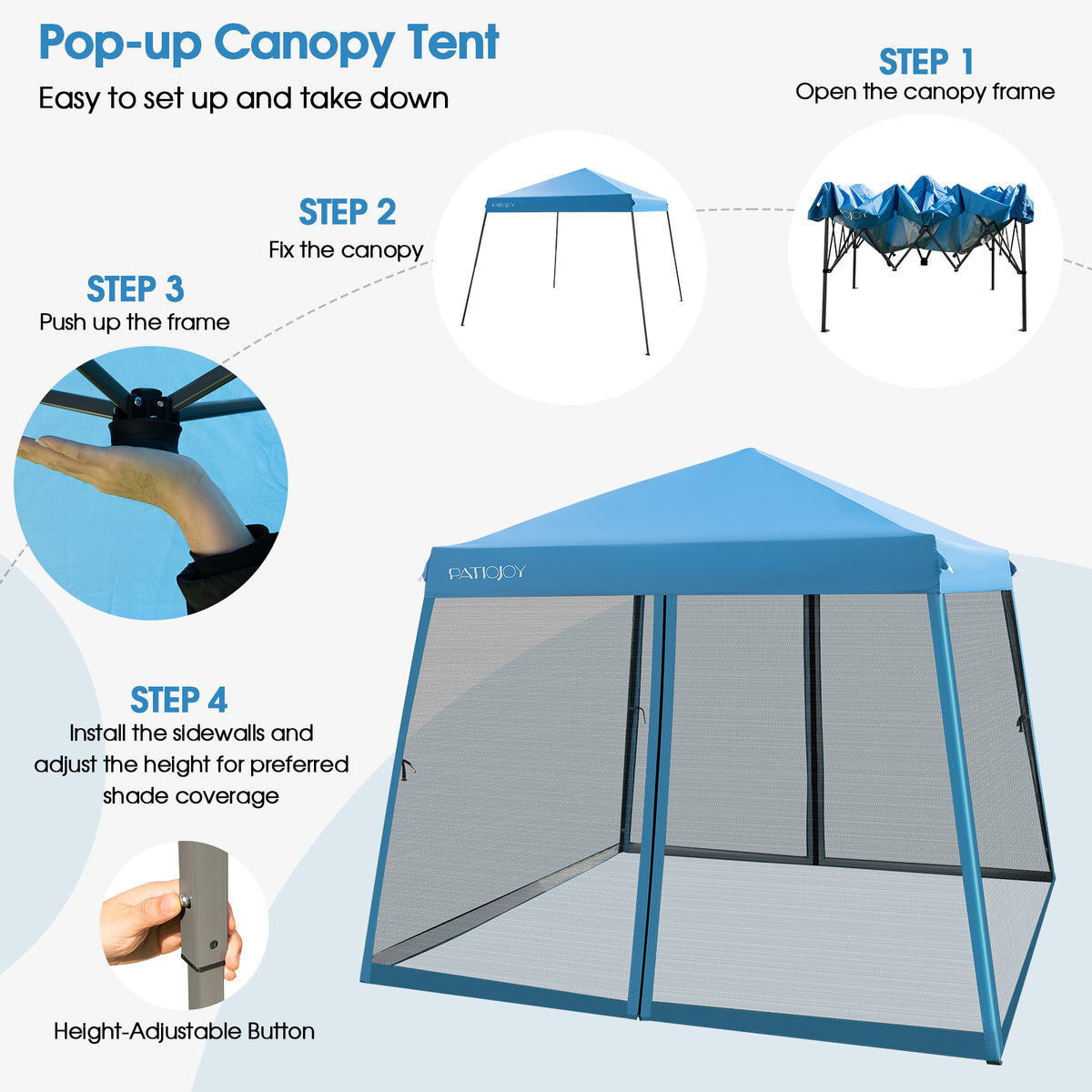 10 x 10 Feet Pop Up Canopy, Mesh Sidewalls, Roller Bag, Blue Canopies at Gallery Canada