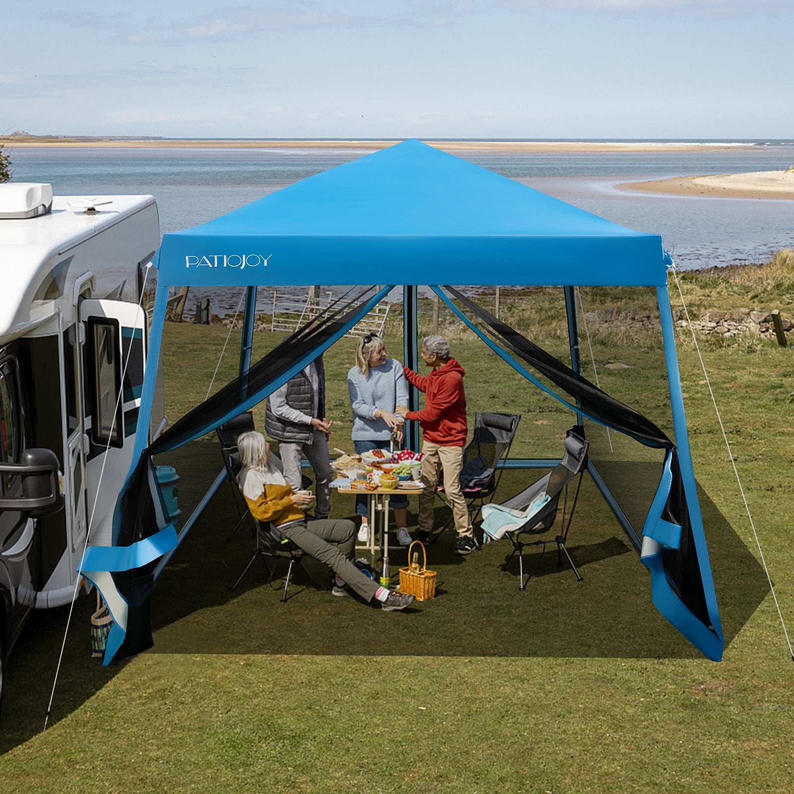 10 x 10 Feet Pop Up Canopy, Mesh Sidewalls, Roller Bag, Blue Canopies at Gallery Canada