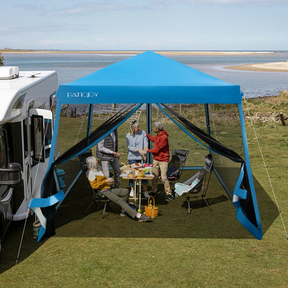 10 x 10 Feet Pop Up Canopy, Mesh Sidewalls, Roller Bag, Blue Canopies at Gallery Canada