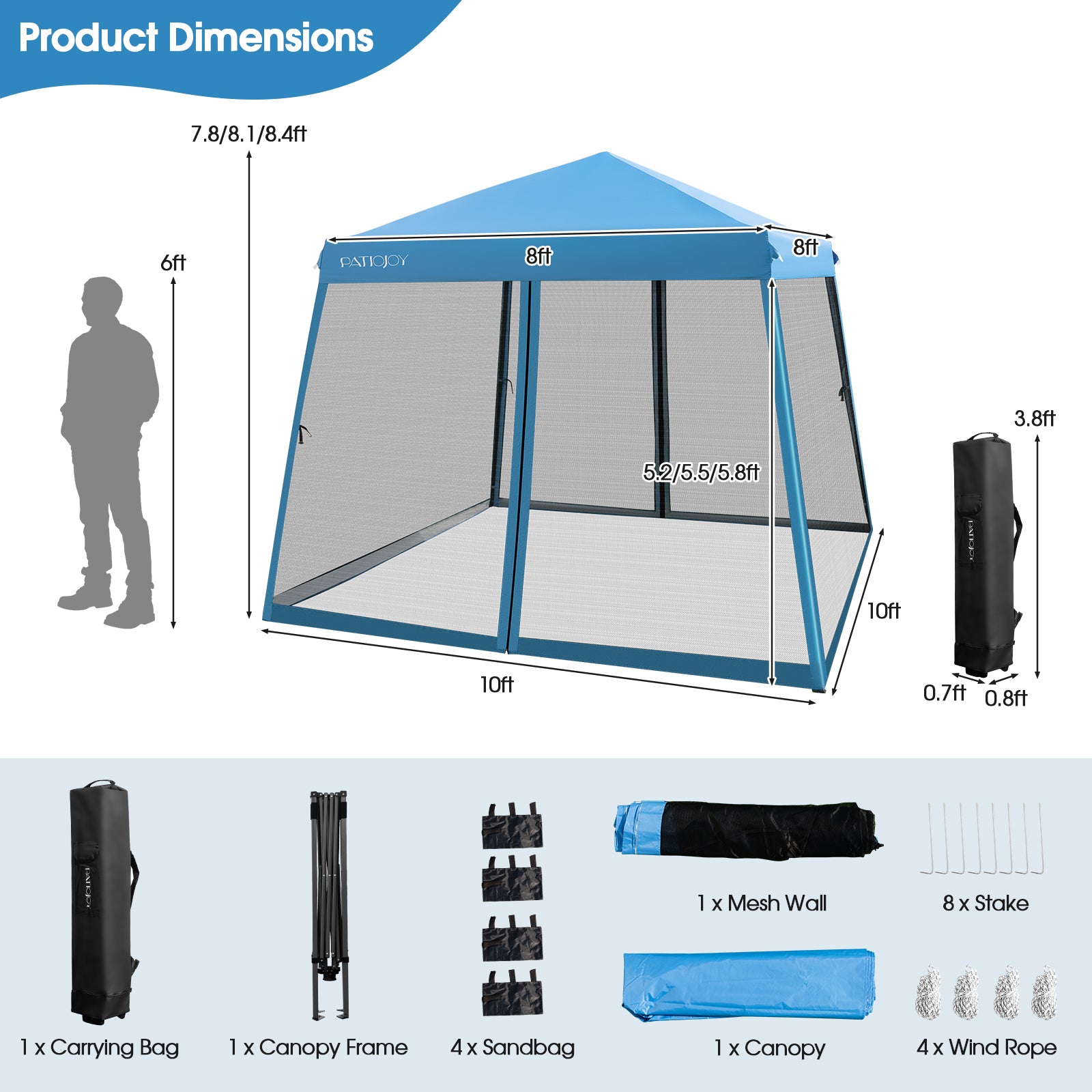 10 x 10 Feet Pop Up Canopy, Mesh Sidewalls, Roller Bag, Blue Canopies at Gallery Canada