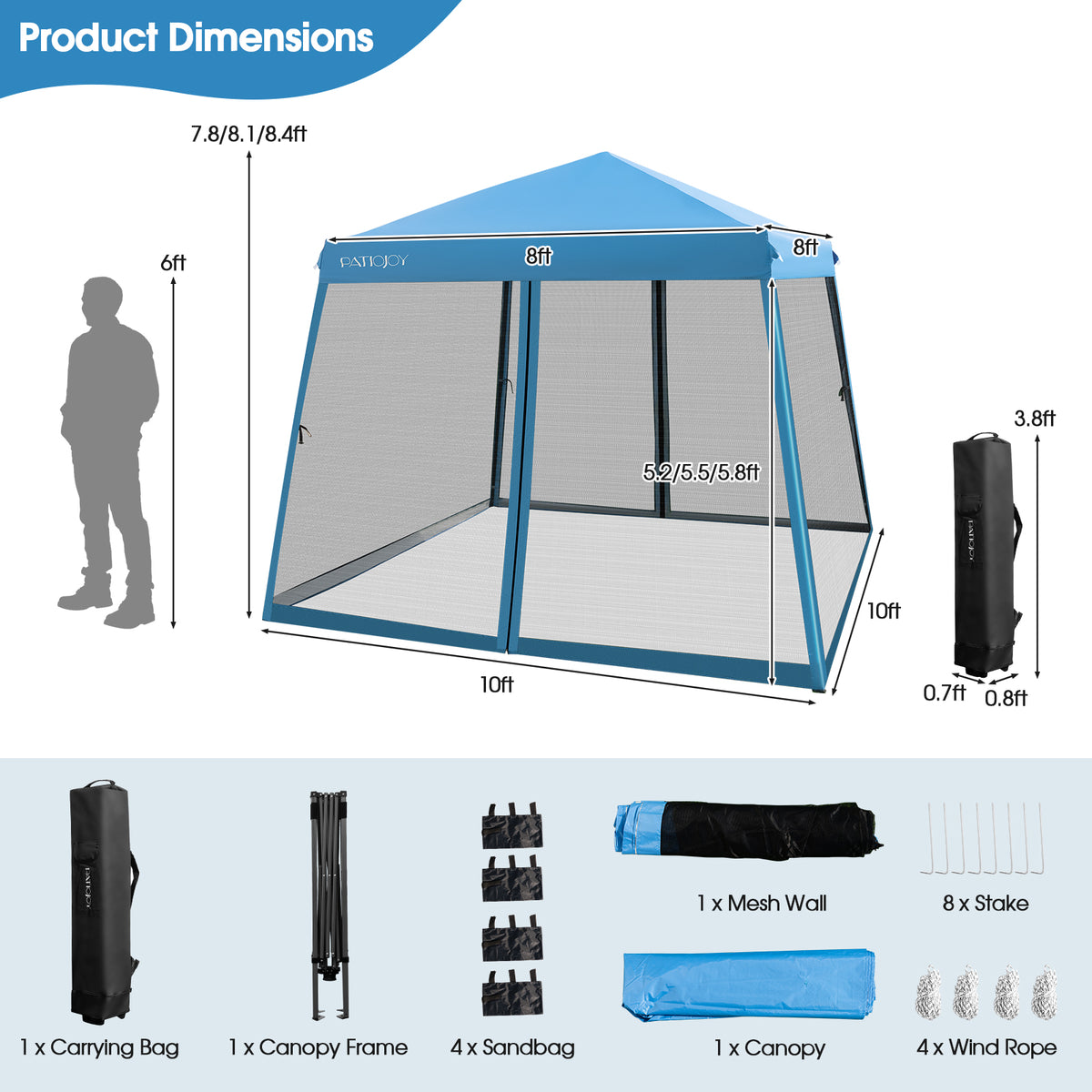 10 x 10 Feet Pop Up Canopy, Mesh Sidewalls, Roller Bag, Blue Canopies at Gallery Canada