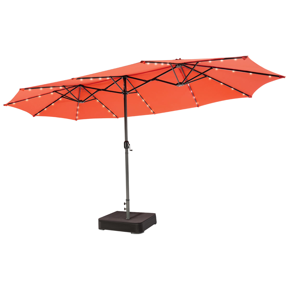 15 Feet Double-Sided Patio Umbrella, 48 LED Lights, Orange Outdoor Umbrellas Orange at Gallery Canada