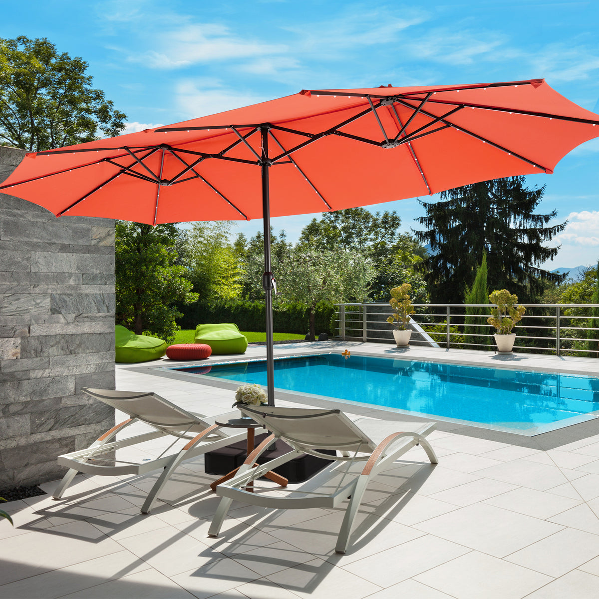 15 Feet Double-Sided Patio Umbrella, 48 LED Lights, Orange Outdoor Umbrellas at Gallery Canada