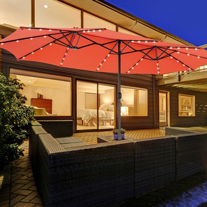 15 Feet Double-Sided Patio Umbrella, 48 LED Lights, Orange Outdoor Umbrellas at Gallery Canada