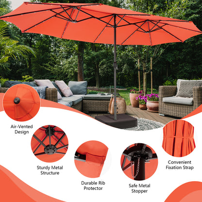 15 Feet Double-Sided Patio Umbrella, 48 LED Lights, Orange Outdoor Umbrellas at Gallery Canada