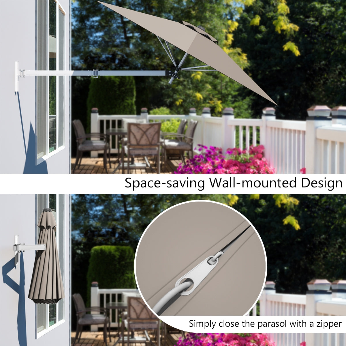 8ft Telescopic Folding Tilt Aluminum Sun Shade Umbrella, Tan Outdoor Umbrellas at Gallery Canada