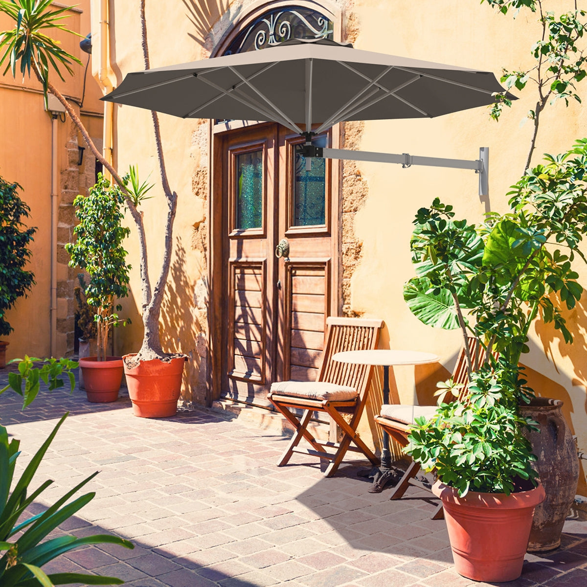 8ft Telescopic Folding Tilt Aluminum Sun Shade Umbrella, Tan Outdoor Umbrellas at Gallery Canada