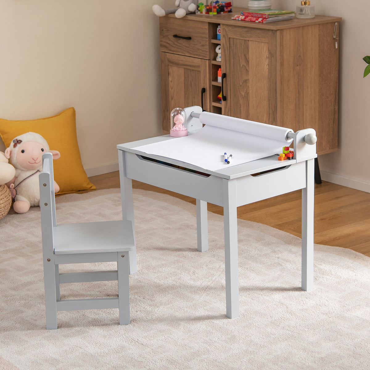 Kids Table And Chair Set With Storage, Paper Roll Holder, Gray Kids Table & Chair Sets at Gallery Canada
