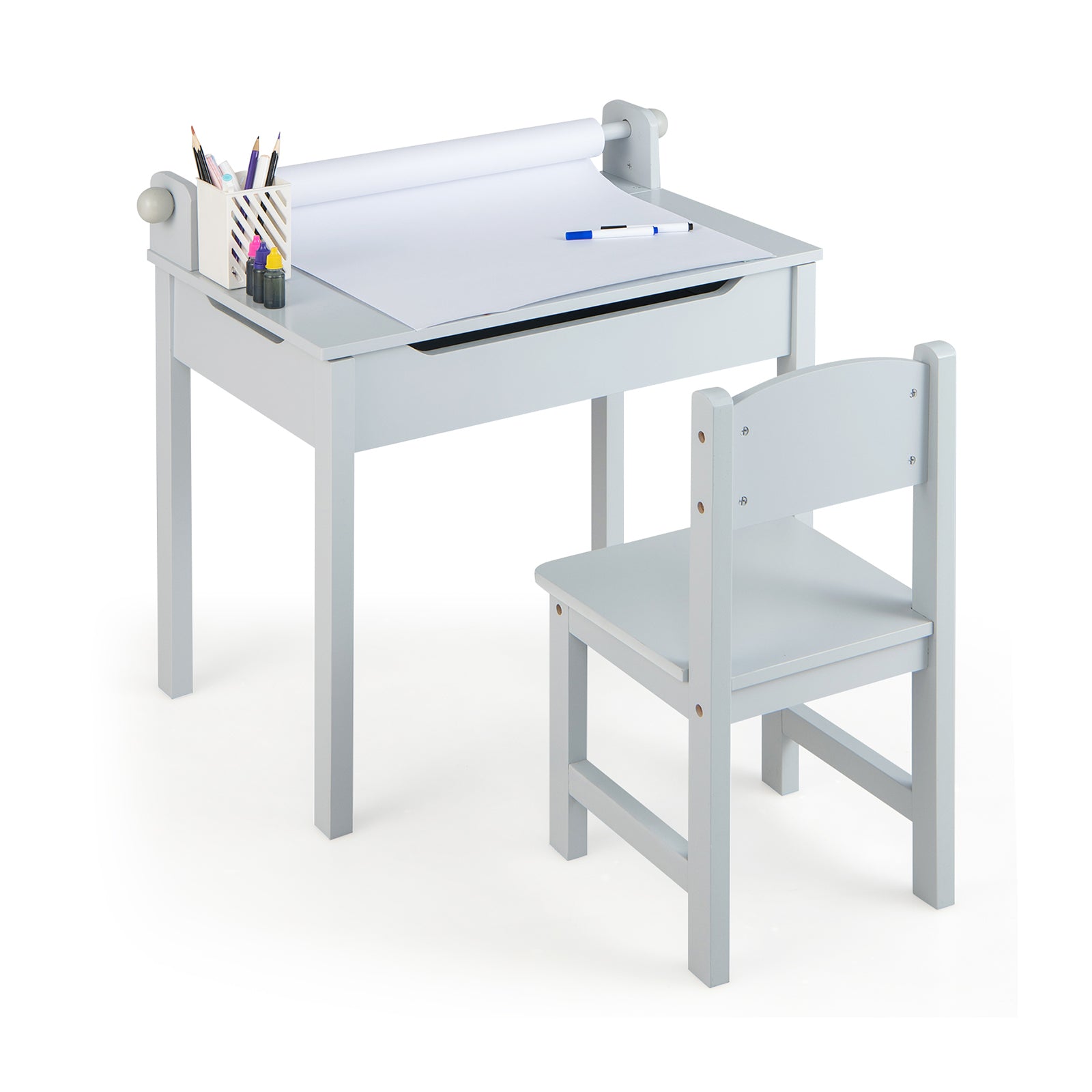 Kids Table And Chair Set With Storage, Paper Roll Holder, Gray Kids Table & Chair Sets at Gallery Canada