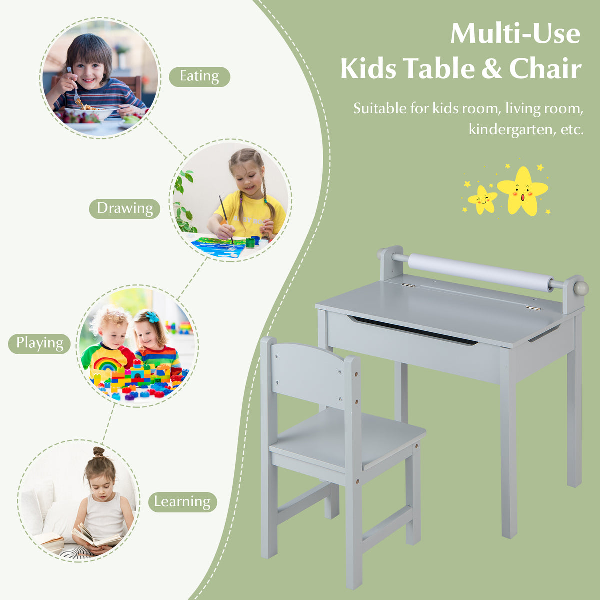 Kids Table And Chair Set With Storage, Paper Roll Holder, Gray Kids Table & Chair Sets at Gallery Canada