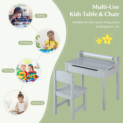 Kids Table And Chair Set With Storage, Paper Roll Holder, Gray Kids Table & Chair Sets at Gallery Canada