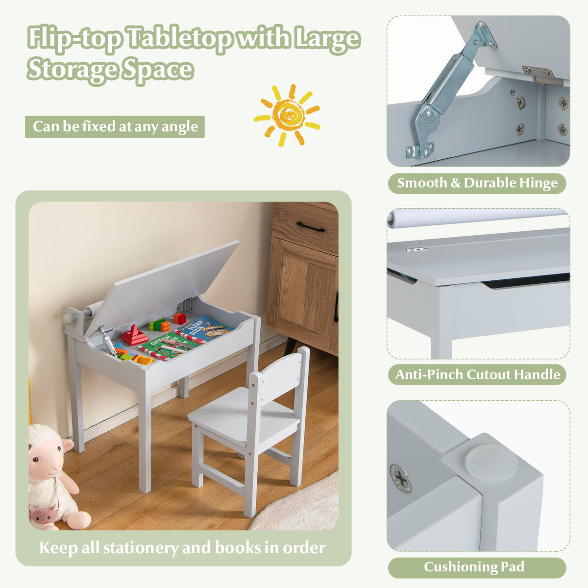 Kids Table And Chair Set With Storage, Paper Roll Holder, Gray Kids Table & Chair Sets at Gallery Canada