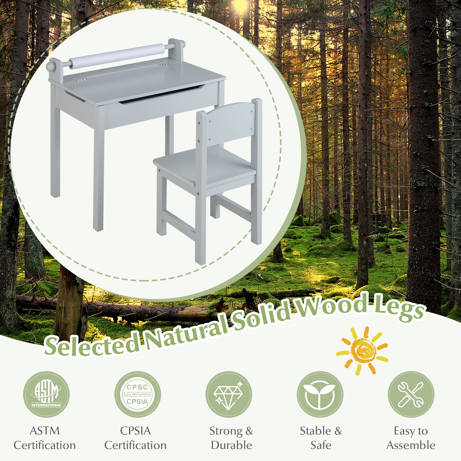 Kids Table And Chair Set With Storage, Paper Roll Holder, Gray Kids Table & Chair Sets at Gallery Canada