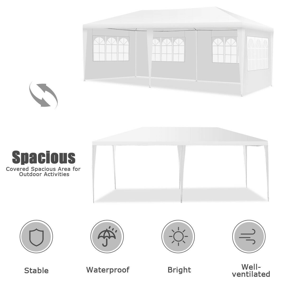10 x 20 Feet Outdoor Canopy Tent, Removable Walls, Carry Bag, White Canopies at Gallery Canada