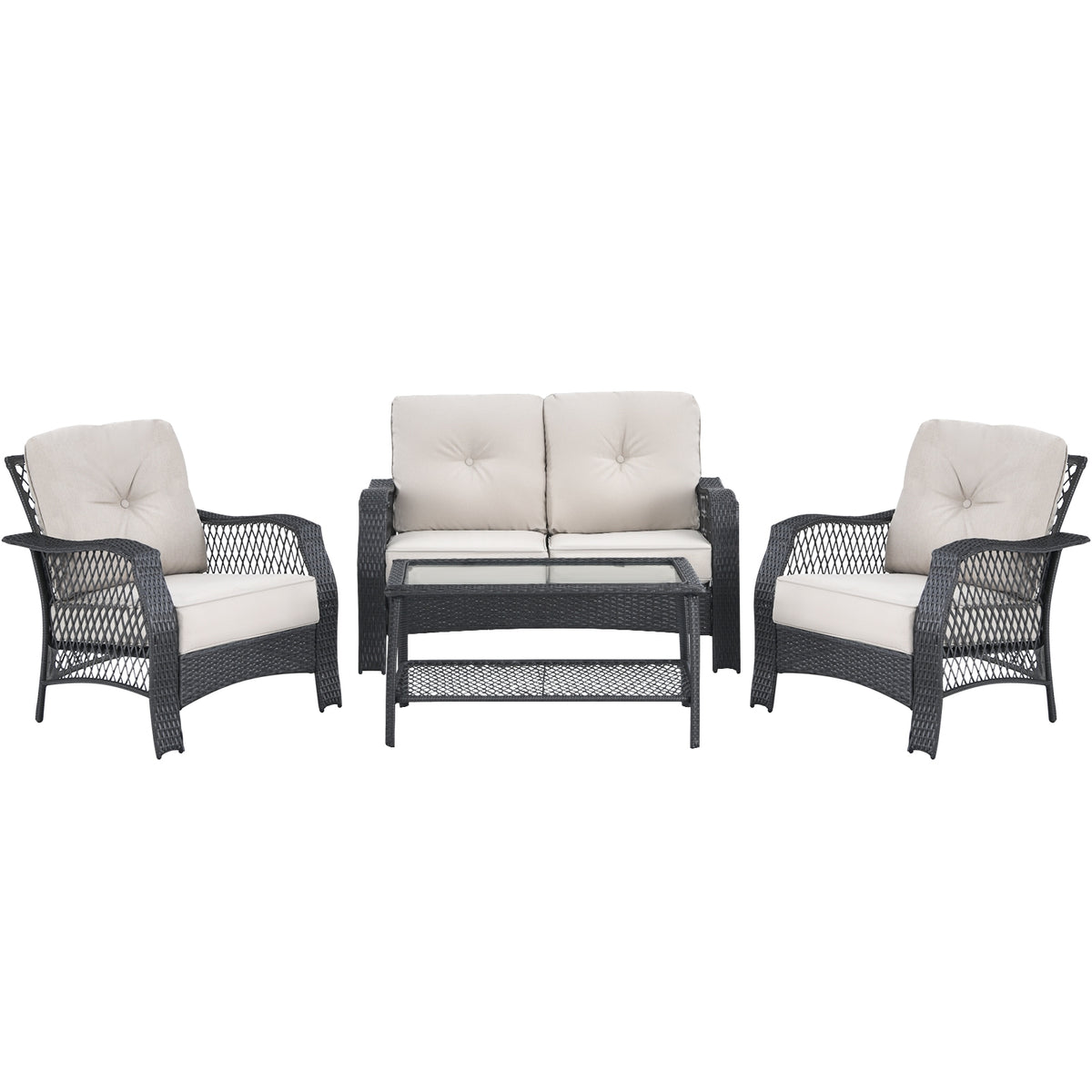 4 Piece Patio Wicker Furniture Set, Loveseat Sofa Coffee Table, Beige Patio Conversation Sets at Gallery Canada
