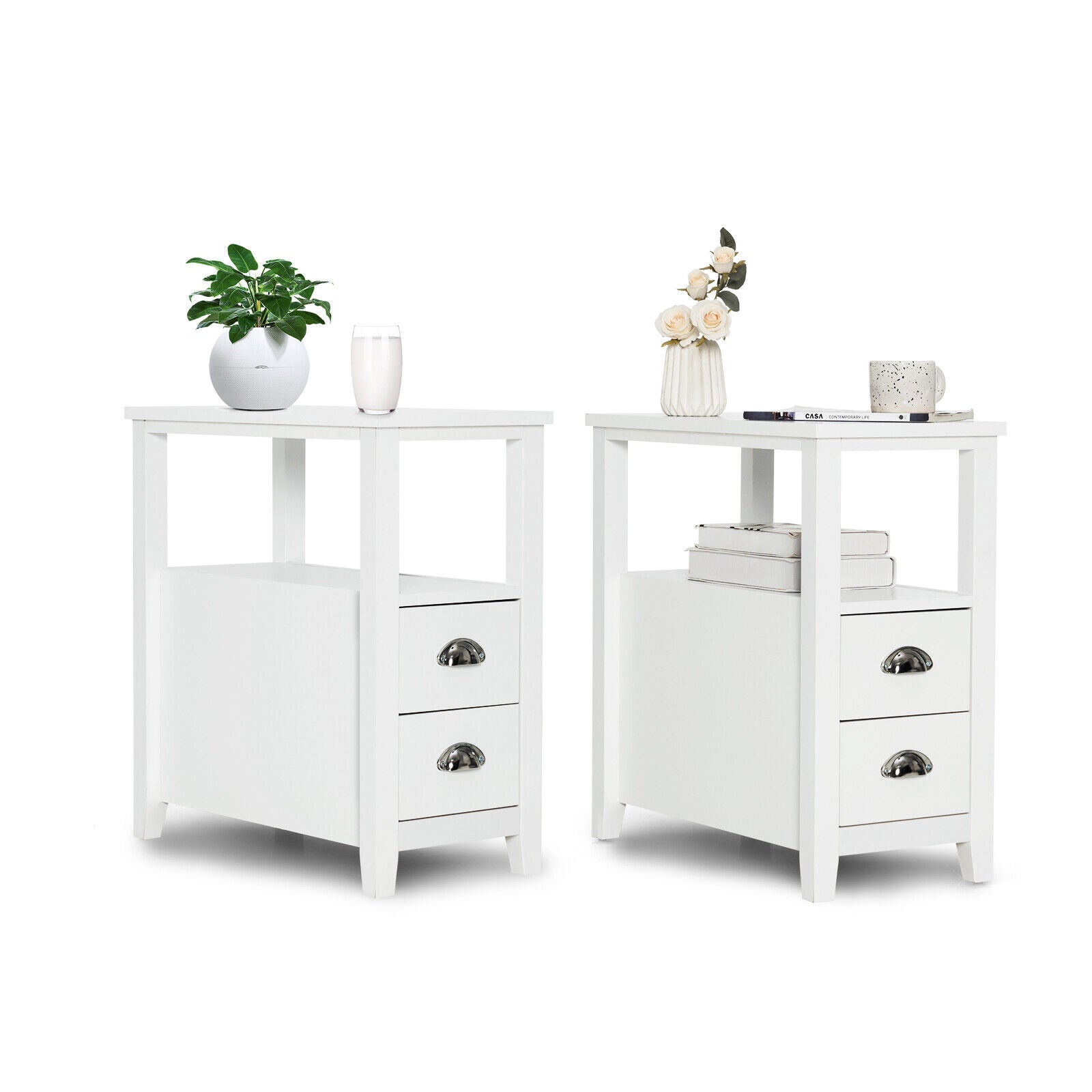 2 Drawer Wooden Nightstand Set, White Nightstands White at Gallery Canada
